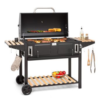 Klarstein Aberdeen Double Charcoal Grill Smoker Teploměr 2 postranní stolky mobilní