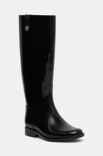 Holínky Tommy Hilfiger TH STUD RUBBER LONG RAINBOOT dámské, černá barva, FW0FW08185