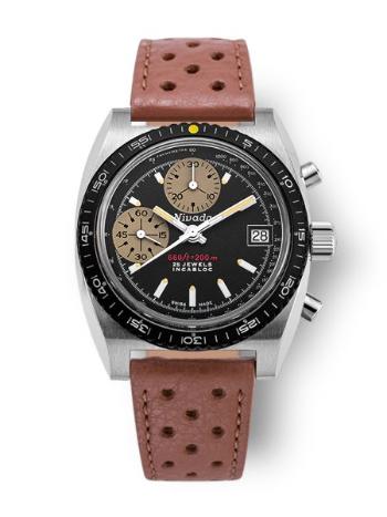 Nivada Grenchen Chronosport Yellow Automatic - Brown Racing Strap