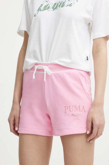 Kraťasy Puma SQUAD dámské, růžová barva, s potiskem, high waist, 678704