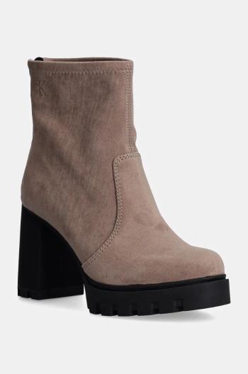 Nízké kozačky Calvin Klein Jeans HEEL PLATFORM ZIP BOOT SS dámské, hnědá barva, na podpatku, YW0YW01601