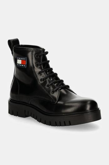 Kožené workery Tommy Jeans TJW LACE UP BOOT dámské, černá barva, na platformě, EN0EN02624