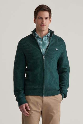 KARDIGAN GANT COTTON TEXTURED ZIP CARDIGAN TARTAN GREEN