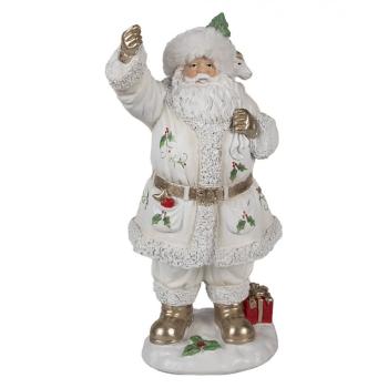 Bílá dekorace figurka Santa Claus s pytlem dárků - 14*16*31 cm 6PR4296