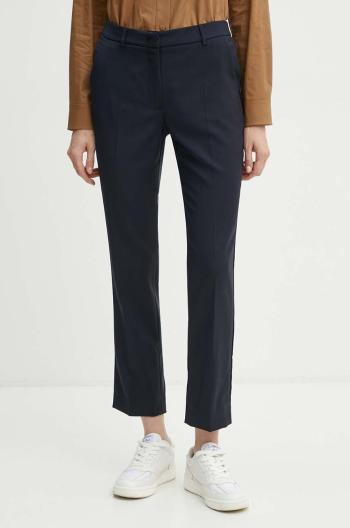 Vlněné kalhoty Weekend Max Mara tmavomodrá barva, přiléhavé, high waist, 2425136051600