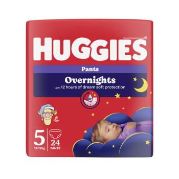 HUGGIES® Kalhotky plenkové noční Overnights Pants vel. 5 (12-17 kg), 24 kusů