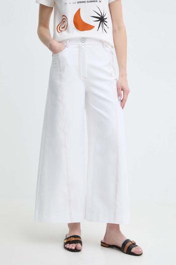 Kalhoty Max Mara Leisure dámské, bílá barva, široké, high waist, 2416781018600