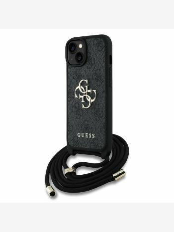 Guess PU 4G Metal Logo Crossbody Popruh Zadní Kryt pro iPhone 15 Black Telefontok Lila
