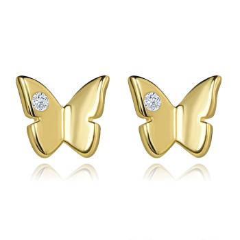 Zlaté náušnice 14K v tvare motýľa s čírym zirkónom