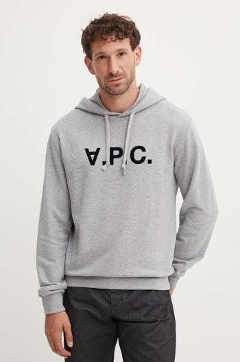 Bavlněná mikina A.P.C. hoodie standard grand vpc GOTS šedá barva, s kapucí, s aplikací, COHBN.M27908