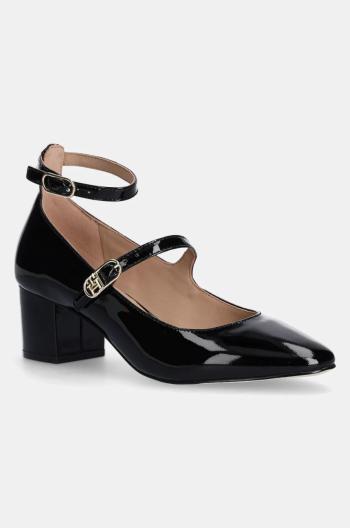 Kožené lodičky Tommy Hilfiger PUMP DOUBLE STRAP PATENT LEATHER černá barva, na podpatku, FW0FW08566