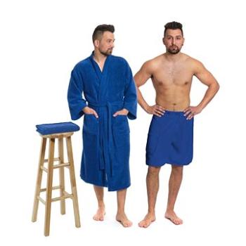 Interkontakt Sada Navy Blue: župan KIMONO + pánský saunový kilt + osuška