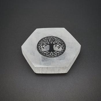Szelenit hatszög lap életfa fekete 6cm