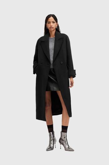 Kabát s příměsí vlny AllSaints MABEL COAT černá barva, přechodný, dvouřadový, W006OZ