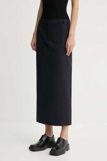 Sukňa s prímesou vlny Theory tmavomodrá farba, midi, puzdrová, O0801304