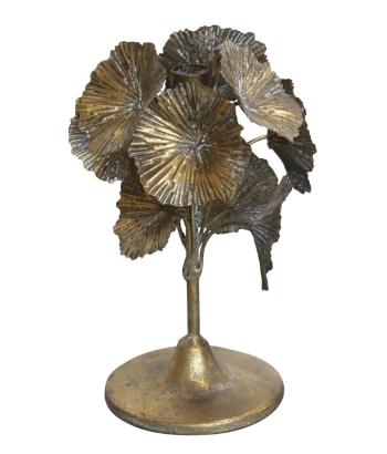 Bronzový antik kovový svícen zdobený květy Flower - Ø 18*24cm 71088413