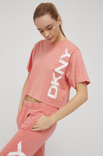 Bavlněné tričko Dkny růžová barva