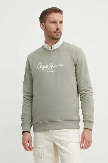 Bavlněná mikina Pepe Jeans SAUL CREW pánská, zelená barva, s potiskem, PM582702