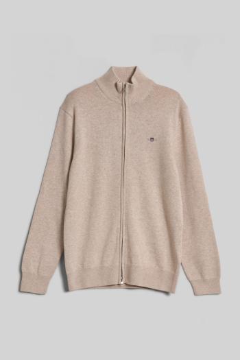 SVETR GANT CASUAL COTTON ZIP CARDIGAN LIGHT BEIGE MELANGE