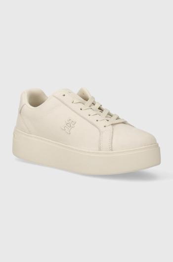 Kožené sneakers boty Tommy Hilfiger PLATFORM COURT SNEAKER NUBUCK béžová barva, FW0FW07912