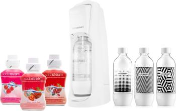 Szett SodaStream Jet Pastel fehér + üveg + EPER, KERTI GYÜMÖLCS, MÁLNA ízpatronok