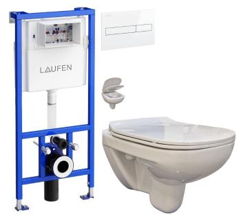 LAUFEN Rámový podomítkový modul CW1 SET s bílým tlačítkem + WC bez oplachového kruhu Edge + SEDÁTKO H8946600000001BI EG1