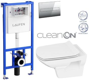 LAUFEN Rámový podomítkový modul CW1 SET s chromovým tlačítkem + WC CERSANIT CLEANON CARINA + SEDÁTKO H8946600000001CR CA3