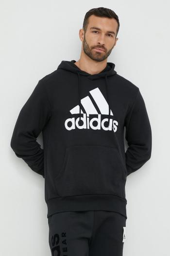 Bavlněná mikina adidas pánská, černá barva, s kapucí, s potiskem, IC9363