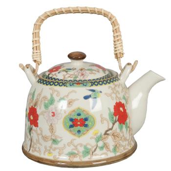 Porcelánová konvička se sítkem a květy - Ø 14*14 cm / 0,7L 6CETE0002