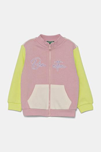 Detská bavlnená mikina United Colors of Benetton ružová farba, vzorovaná, 3J70G503N