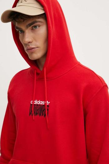 Bavlněná mikina adidas Originals pánská, červená barva, s kapucí, s aplikací, IZ4835