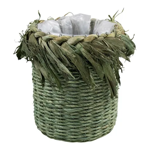 Zelený květináč pletený z kukuřičných listů - 25*18*27cm Mars & More