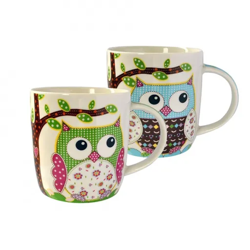 TORO Hrnek 350 ml, dekor sova, zelená/modrá