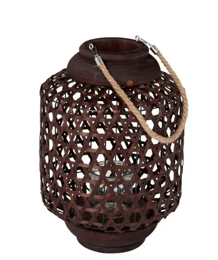 Hnědá dřevěná lucerna Knitti wood - Ø 32*45 cm 96211
