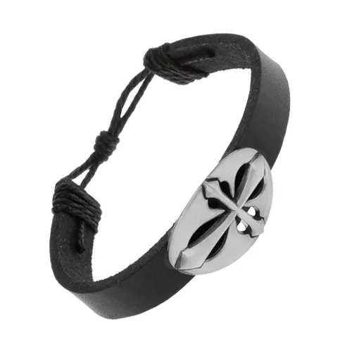 Nastavitelný náramek ze syntetické kůže, ovál s výřezem a křížem