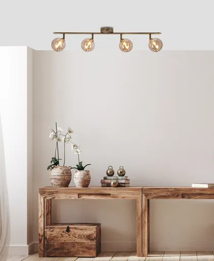 Stropní lampa Rodia s patinou, páskem 4x40W, stínidlo G9, jantarová