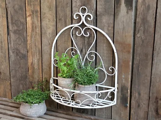 Nástěnná krémová antik kovová police s patinou French - 41*16*53cm 64062719 64627-19