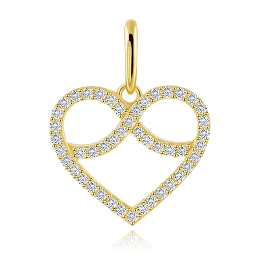 Přívěsek ze žlutého zlata 585 - srdce se symbolem nekonečna, čiré zirkony