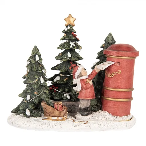 Vánoční dekorace děvčátko s dopisem u stromků s Led světýlky - 16*12*14 cm Clayre & Eef