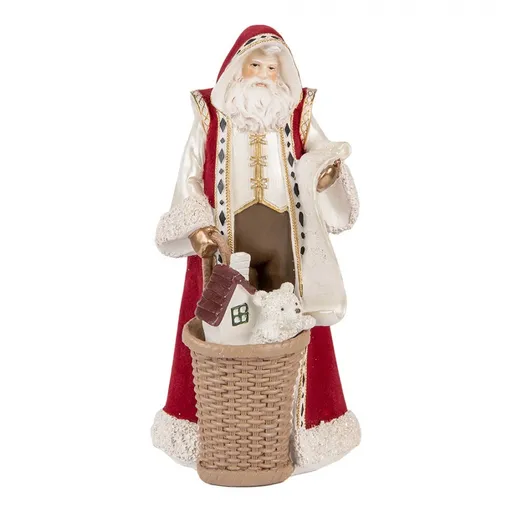 Červená dekorace Santa v kožichu a nůší s dárky - 15*14*29 cm Clayre & Eef