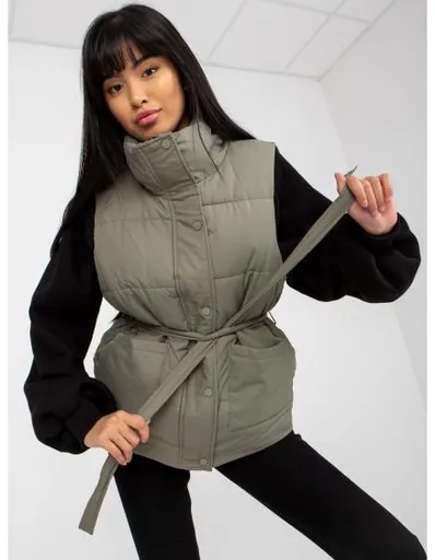 Dámská vesta s páskem a kapsami péřová ADLEY khaki