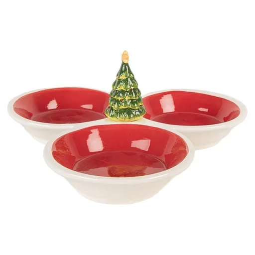 Bílo-červená servírovací trojmiska se stromečkem - 26*24*10 cm Clayre & Eef