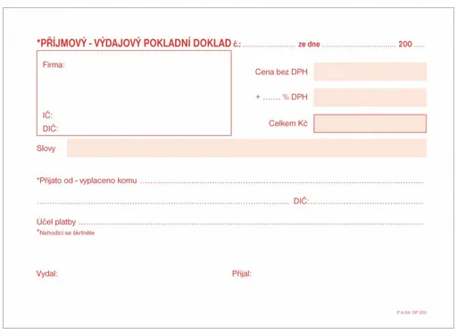 Tiskopis Univerzální příjmový a výdajový pokl.doklad samopropis A6 50 listů OPTYS