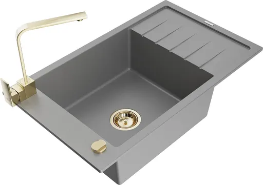 MEXEN/S Elias granitový dřez 1-miska s odkapávačem včetně baterie Rita, šedý 6511-71-670300-50