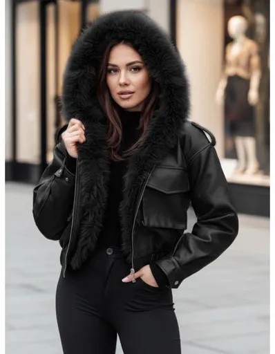 Dámská koženková bunda s kožešinou SOFTREBEL černá