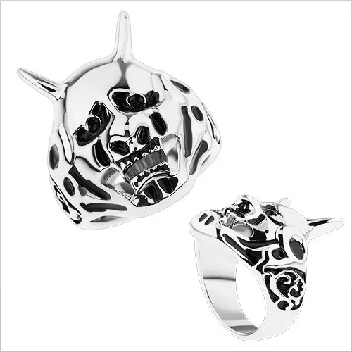 Masivní prsten z oceli 316L, patinovaný čert, zdobená ramena - Velikost: 64