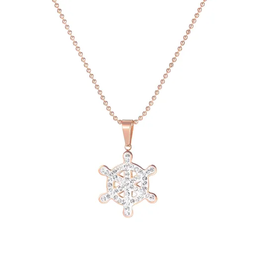 Náhrdelník z oceli 316L - kormidlo s čirými zirkony, armádní řetízek, měděná barva