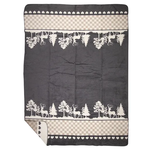 Šedý oboustranný pléd s jeleny v lese Forest XL - 150*200 cm Mars & More