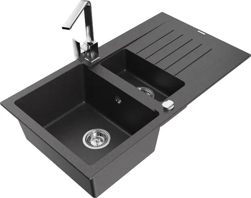MEXEN/S Matias granitový dřez 1.5 s odkapávačem včetně baterie Rita, černý kropenatý  6502-76-670300-00