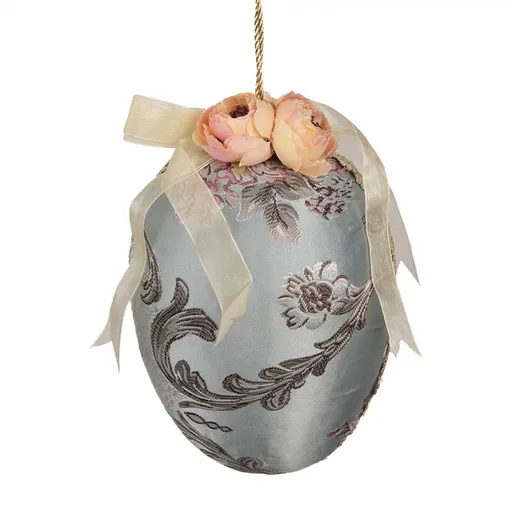 Modré závěsné vajíčko zdobené květy a mašlí Fancy - Ø 15*21 cm Clayre & Eef